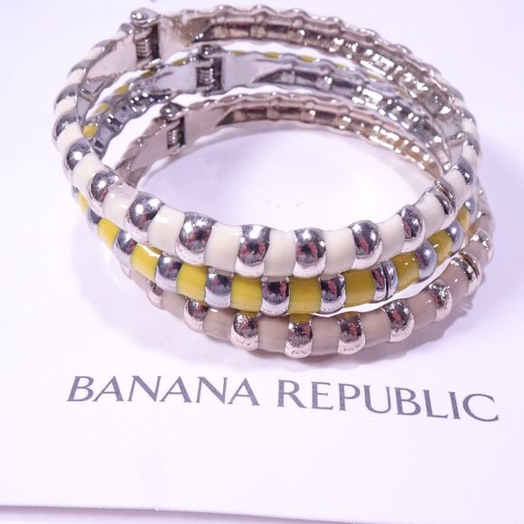 Banana Republic Women's Silver NUDES Enamel Striped Cuff Bracelet Set 3 NWT 78 - Picture 2 of 8